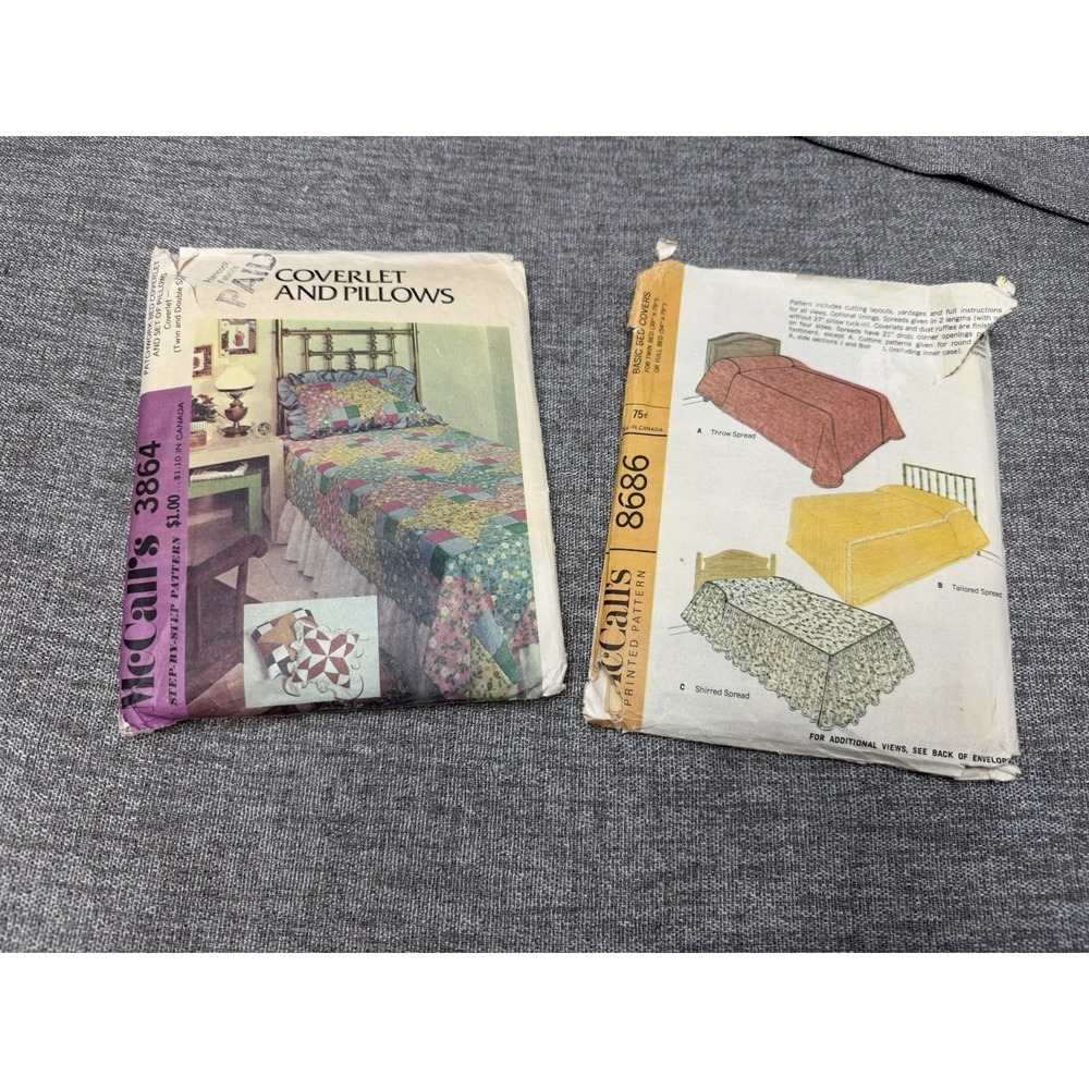McCalls Sewing Pattern 8686 And 3864 Coverlets And Pillows 1967 1973